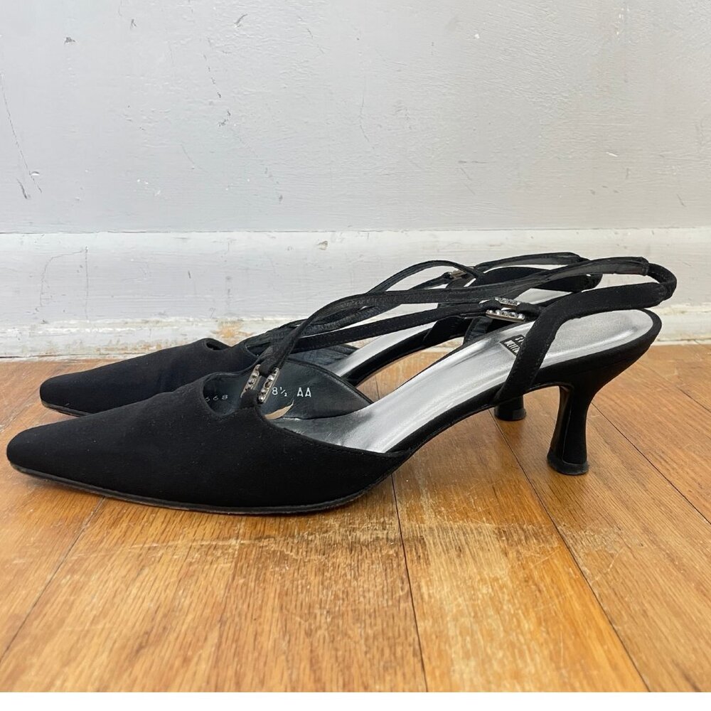 Stuart Weitzman Black Pointed Toe Slingback Heels